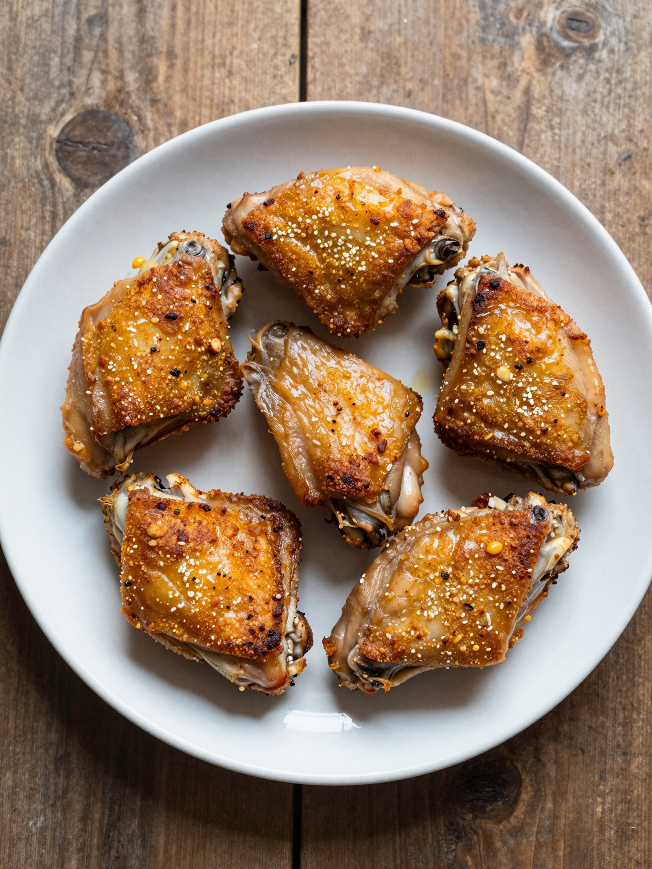 Baked chicken thighs with crispy golden skin on a sheet pan