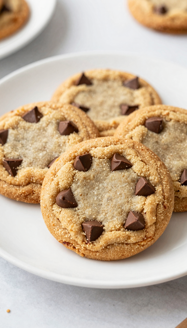 Overhead plate of brown butter chocolate chip cookies