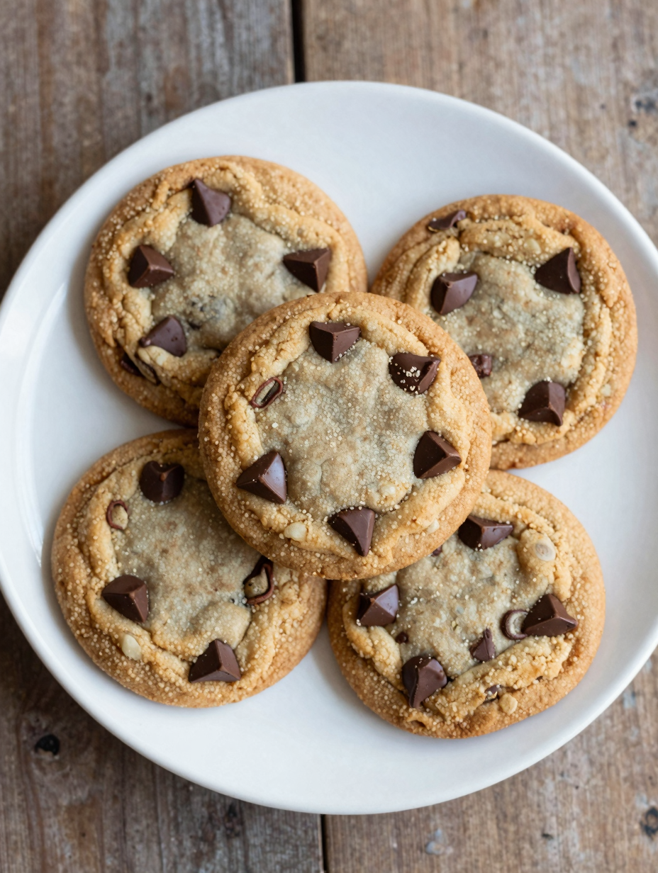 Stack of chocolate chip cookies with melty chocolate chips