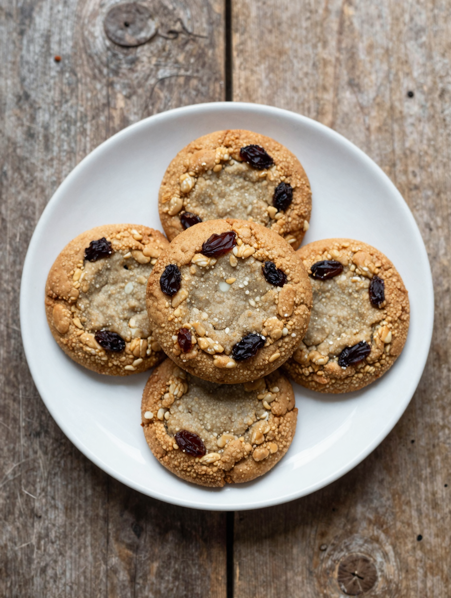 Stack of chewy oatmeal cookies with raisins