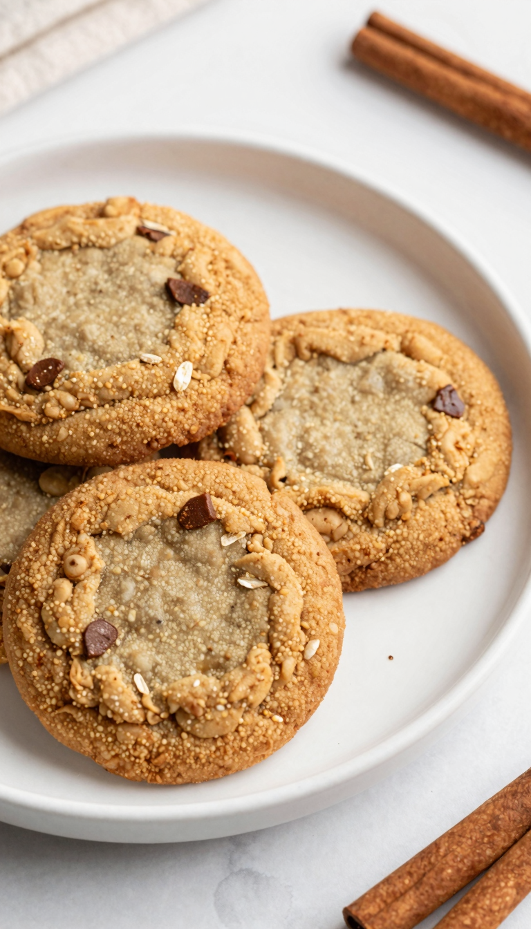 Overhead plate of oatmeal cookies with cinnamon